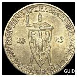 1925-D Weimar Republic Silver 3 Reichsmark CHOICE