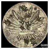 1885 Mexico Silver 1 Peso Chopmarks NEARLY UNCIRCU