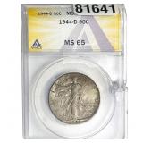 1944-D Walking Liberty Half Dollar ANACS MS65