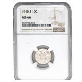 1945-S Mercury Silver Dime NGC MS66