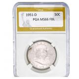 1951-D Franklin Half Dollar PGA MS66 FBL