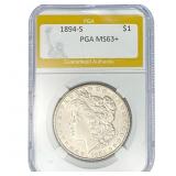 1894-S Morgan Silver Dollar PGA MS63+