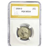 1934-D Washington Silver Quarter PGA MS64