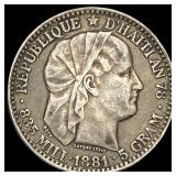 1881 Haiti Silver 20 Cents NEARLY UNCIRCULATED