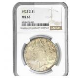 1922 Silver Peace Dollar NGC MS63