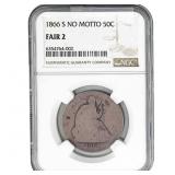 1866-S Seated Liberty Half Dollar NGC F2 No Motto