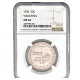 1936 Wisconsin Half Dollar NGC MS64