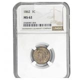 1862 Indian Head Cent NGC MS62