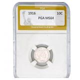 1916 Barber Dime PGA MS64