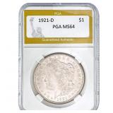 1921-D Morgan Silver Dollar PGA MS64