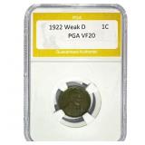 1922 Weak D Wheat Cent PGA VF20