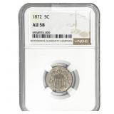 1872 Shield Nickel NGC AU58