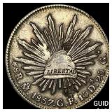 1857 Mexico Silver 1 Peso  NEARLY UNCIRCULATED