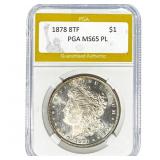 1878 8TF Morgan Silver Dollar PGA MS65 PL