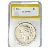 1921 Silver Peace Dollar PGA MS62