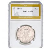 1943 Walking Liberty Half Dollar PGA MS66