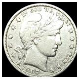 1907 Silver Half Dollar Barber LIGHTLY CIRCULATED
