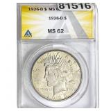 1926-D Silver Peace Dollar ANACS MS62
