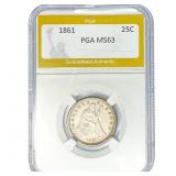 1861 Seated Liberty Quarter PGA MS63