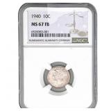 1940 Mercury Silver Dime NGC MS67 FB