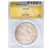 1934 Silver Peace Dollar ANACS AU58