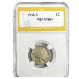 1936-S Buffalo Nickel PGA MS64
