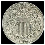 1874 Shield Nickel NEARLY UNCIRCULATED