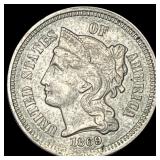 1869 Nickel Three-Cent Piece NEARLY UNCIRCULATED