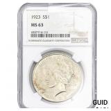 1923 Silver Peace Dollar NGC MS63
