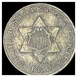 1853 Silver Three-Cent Piece CLOSELY  UNCIRCULATE