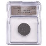 1726-1793 VOC N.E. Indies Bronze Duit ICG Genuine
