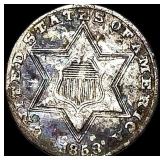 1853 Silver Three-Cent Piece CLOSELY  UNCIRCULATE