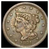 1851 Braided Hair Half Cent LIGHTLY CIRCULATED