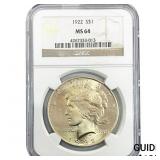 1922 Silver Peace Dollar NGC MS64