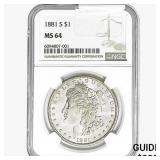 1881-S Morgan Silver Dollar NGC MS64