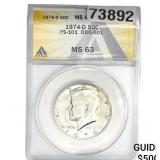 1974-D Kennedy Half Dollar ANACS MS63 FS-101 DDO-0