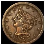 1849 Braided Hair Half Cent CLOSELY UNCIRCULATED