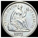1871 Seated Liberty Silver Half Dime ABOUT UNCIRC