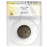 1917 Standing Liberty Quarter ANACS VG10 Var 1