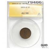 1931-S Wheat Cent ANACS AU58