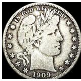 1909 Barber Silver Half Dollar LIGHTLY CIRCULATED