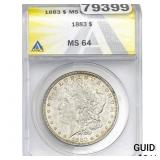 1883 Morgan Silver Dollar ANACS MS64