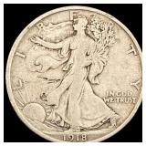 1918-D Silver Half Dollar Walking Liberty ABOUT UN