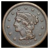 1851 Braided Hair Large Cent ABOUT UNCIRCULATED