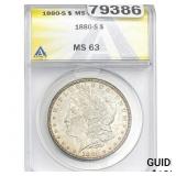 1880-S Morgan Silver Dollar ANACS MS63