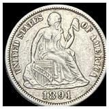 1891-S Silver Seated Liberty Dime NEARLY UNCIRCULA