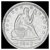 1853 Arrows Seated Liberty Quarter CLOSELY  UNCIR