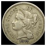 1879 Nickel Three-Cent Piece ABOUT  UNCIRCULATED