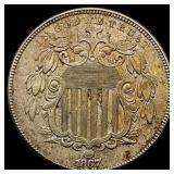 1867 Shield Nickel ABOUT UNCIRCULATED