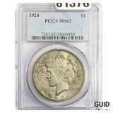 1924 Silver Peace Dollar PCGS MS62
